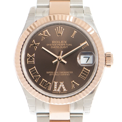 Rolex Datejust 31 Rhodium Diamond Dial Automatic Ladies Steel and 18kt Everose Gold Oyster Watch - Ref. 278271DRRDO (arb6668)