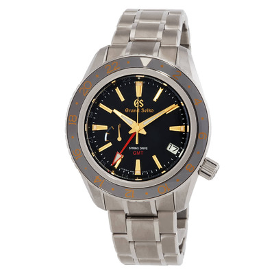 Grand Seiko SBGE215 Mens Automatic Spring Drive GMT Watch Black Dial Titanium Case (black, arb2473)