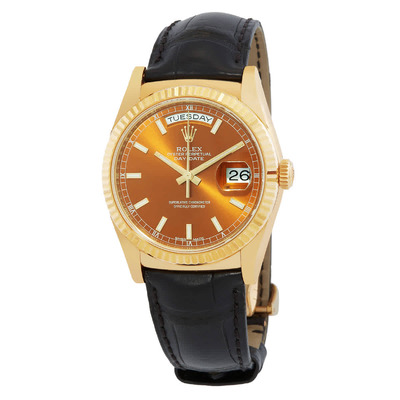 Rolex Day Date 118138COL - Brown Cognac Dial, Yellow Gold Case with Leather Strap (brown, arb7703)