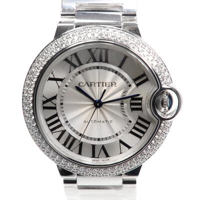 Pre-Owned Cartier Ballon Bleu De Cartier Diamond Silver Opaline Dial Unisex Watch WE9006Z3 (blue, arb4698)