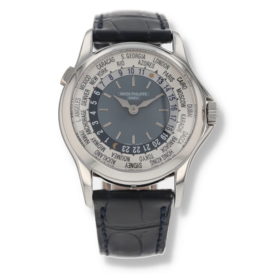 Pre-owned Patek Philippe Calibre 240 HU World Time GMT Automatic Blue Dial Watch, Model: 5110p (blue, arb5308)
