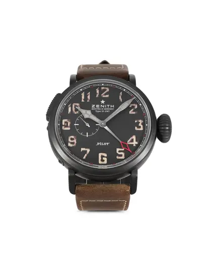 Zenith 2020 Pre-Owned Pilot Type II GMT Chronograph Black Titanium Round Face White Dial Baton Hands Automatic Movement 23266121 (arb16137)