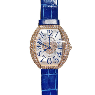 Franck Muller Silver 18K Rose Gold Diamond Pave Heart Women Wristwatch 39mm Reference #512054 (arb8381)