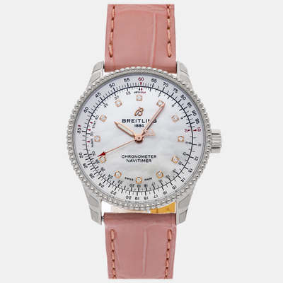 Breitling Navitimer White Shell Stainless Steel Automatic Women's Watch A17395211A1P3 913378 (white, arb8398)