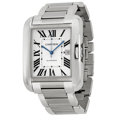 Pre-owned Cartier Tank Anglaise W5310008 - Silver Dial Stainless Steel Mens Watch (blue, arb23858)