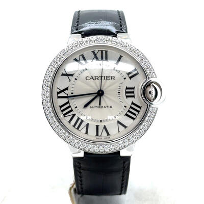 Pre-owned Cartier Ballon Bleu De Cartier Diamond Silver Flinque Dial Ladies Watch WE902067 (black, arb6799)