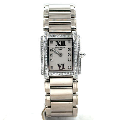 Pre-owned Patek Philippe Twenty-4 Diamond Silver-tone Dial Ladies Watch 4908/200G-001 (arb5309)