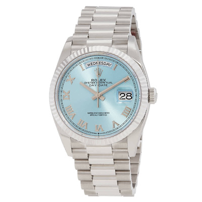 Rolex Day-Date 36 Ice Blue Dial Platinum Automatic Mens Watch m128236-0008 (arb7280)