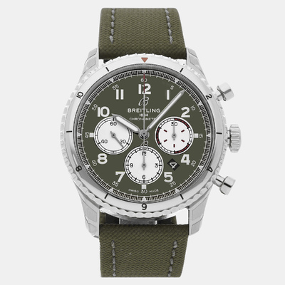Breitling Stainless Steel Green Aviator Watch Model:960599 (green, arb8459)