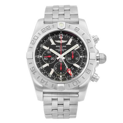 Pre-owned Breitling Chronomat Chronograph GMT Automatic Chronometer Black Dial Mens Watch AB041210/BB48-384A (black, arb3780)