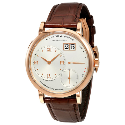 Pre-owned A. Lange & Sohne Grand Lange 1 Mens Watch Silver Dial Calibre L095.1 Hand Wind Movement with 72-hour Power Reserve, Rose Gold Case and Brown Alligator Leather Strap 117.032 (brown, arb21887)