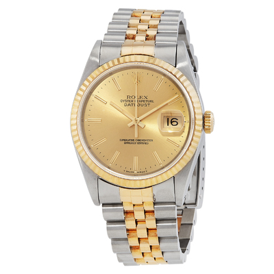 Pre-owned Rolex Datejust 36 Automatic Gold Dial Mens Watch Ref 16233 CSJ (arb22784)