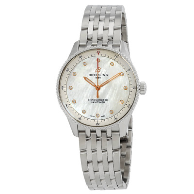 Breitling Navitimer Quartz Diamond White Mother of Pearl Dial Ladies Watch A77320E61A2A1 (arb1736)