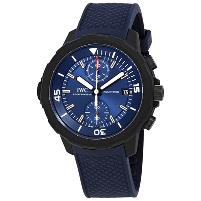Pre-owned Mens Automatic Chronograph Blue Dial Stainless Steel w. Rubber Strap Watch IW379507 IWC (black, arb5243)