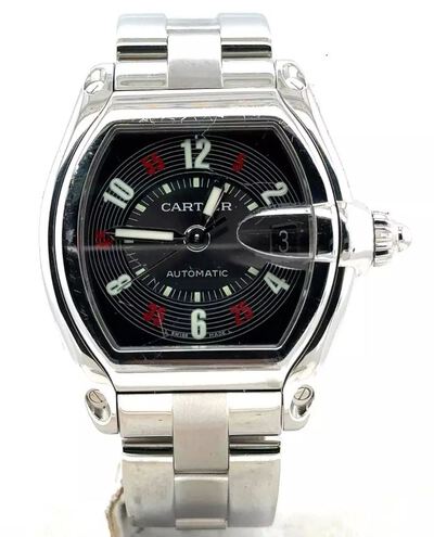 Pre-owned Cartier Roadster Mens Automatic Watch W/62002/V3 - Black Dial Tonneau Case W62002V3 (black, arb6804)