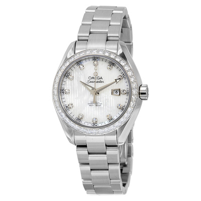 Pre-Owned Omega Seamaster Aqua Terra 231.15.34.20.55.001 Dial White Mother of Pearl Diamond Hands with Chronometer Movement Ladies Watch (blue, arb5274)