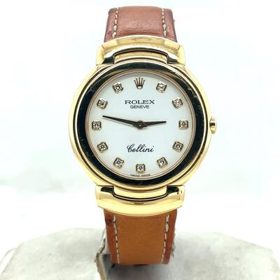 Pre-Owned Rolex Cellini Quartz Diamond White Dial Ladies Watch 6622/8 (brown, arb3870)