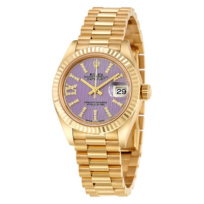 Rolex Lady-Datejust 28 Lilac Dial Yellow Gold Diamond Watch 279178LIRSDP (arb6717)