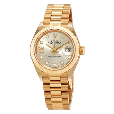 Rolex Lady-Datejust Silver Diamond Dial Ladies 18kt Yellow Gold President Watch Reference 279178SRDP M279178-0002 (arb6720)