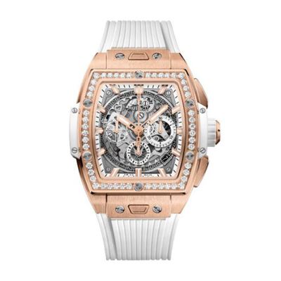 Hublot Spirit Of Big Bang King Gold White Diamonds Chronograph Hand Wind Silver Dial Mens Watch 642.OE.2010.RW 642.OE.2010.RW.1204 (arb2193)