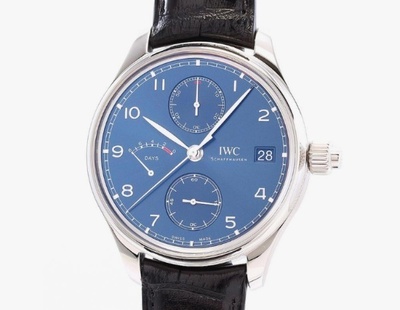 IWC Portugieser Monopusher "Laureus Sport For Good" Chronograph Hand Wind Blue Dial Mens Watch IW515301 (black, arb3257)