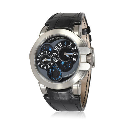 Pre-owned Harry Winston Ocean Collection Automatic Black Dial Mens Watch 400-MATZ44ZC.K1 (black, arb4767)