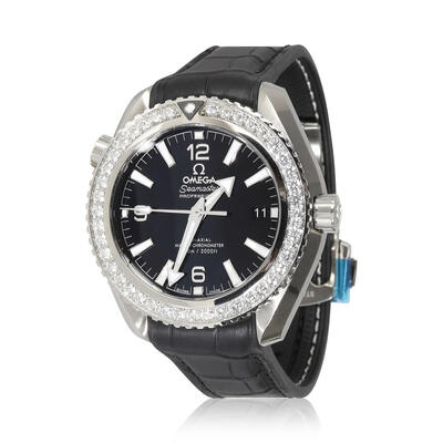Pre-owned Omega Seamaster Planet Ocean Automatic Ladies Watch 8800 Caliber, Silver-tone Stainless Steel Case, Black Diamond Dial, 215.18.40.20 215.18.40.20.01.001 (black, arb3406)