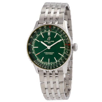Breitling Navitimer Automatic 41mm Mens Watch - Silver-tone Stainless Steel Case & Bracelet, Fixed Green Bezel, Green Dial with Luminescent Hands and Index Markers. Article: a17329371l1a1 (green, arb999)