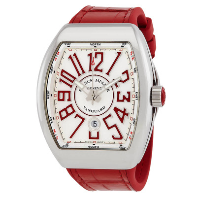 Franck Muller Vanguard Automatic Men's Watch - White Dial, Red Rubber Strap 45SCWHTWHTRED (red, arb13617)