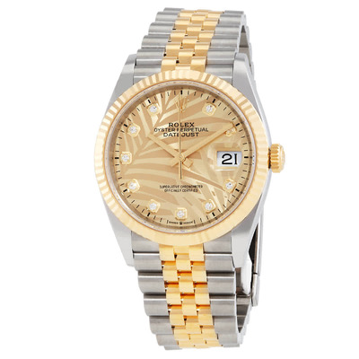 Rolex Datejust 36 M126233-0043 - Men's Steel & Yellow Gold Jubilee with Golden Palm Diamond Dial (arb6063)