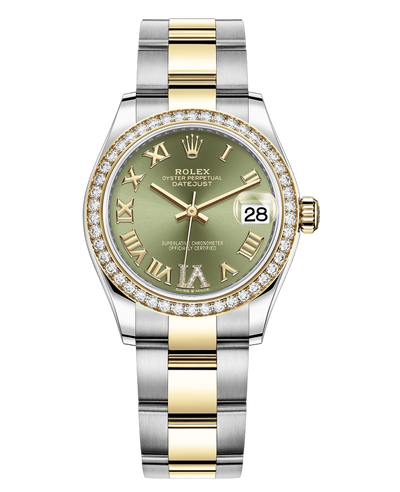 Rolex Datejust 31 M278383RBR-0015 Yellow Rolesor Case Olive Green Dial Roman Pave Diamond Bezel Women's Watch (green, arb12422)