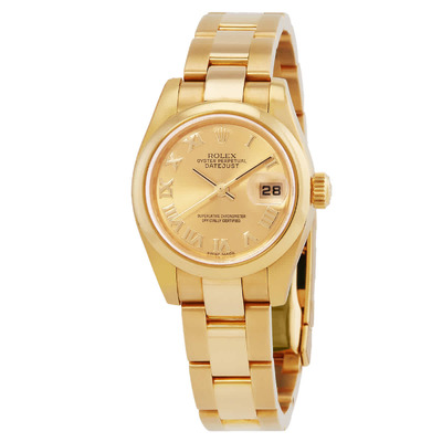 Luxury Rolex Lady Datejust Champagne Dial Roman Domed Bezel in Yellow Gold Case 179168CRO (beige, arb7578)