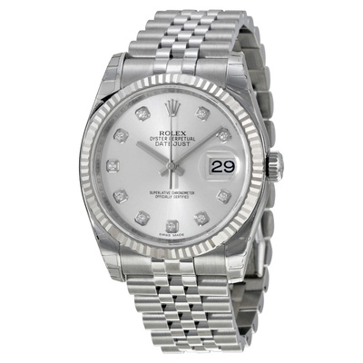 Pre-owned Rolex Oyster Perpetual Mens Watch with Diamond Silver Dial Model: 116234-sdj (arb25416)