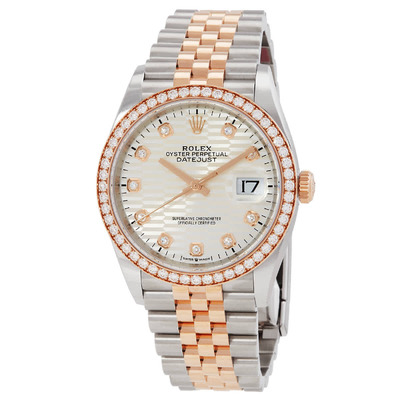 Rolex Datejust M126281rbr-0027, Men's Silver Palm Motif Diamond Dial Everose Gold Jubilee Automatic Watch (arb6087)