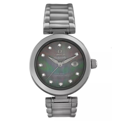 Omega De Ville Ladymatic Ladies Watch, Pre-owned, Black Mother of Pearl Dial with Diamond Markers, Ref. 42530342057004 425.30.34.20.57.004 (black, arb3411)