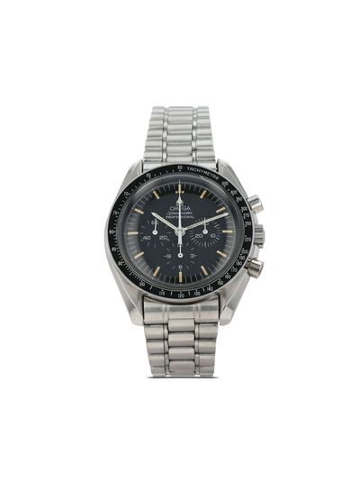 Omega 1980 Speedmaster Ref.25706112 Black Steel 42mm Round Face Acrylic Index Baton Hands Chronograph Tachymeter Scale Mechanical Two Pushers Screw-down Crown Adjustable Link Bracelet Folding Clasp (arb217)