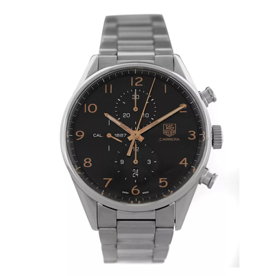 Pre-owned Tag Heuer Carrera Chronograph Automatic Black Dial Mens Watch CAR2014-0 (black, arb6858)