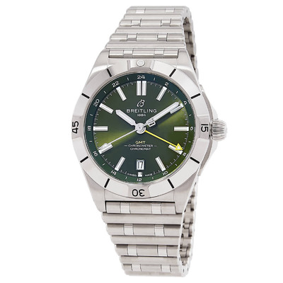 BREITLING A32398A11L1A1 Giannis Antetokounmpo GMT Chronograph Watch: Silver Stainless Steel Case, Green Dial with Luminescent Markers (green, arb1046)