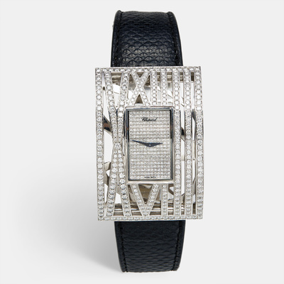 Chopard Diamond Pave Wristwatch 18K White Gold Snakeskin 1062911 (black, arb9245)