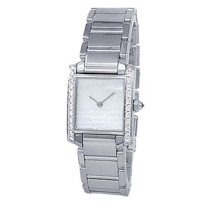 Pre-owned Cartier Tank Francaise Quartz Diamond Silver Dial Ladies Watch WE1024S3 (arb3028)
