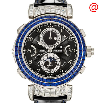 Patek Philippe Calibre 300 GS AL 36-750 QIS FUS IRM, Model: 6300-401G-001 Men's Watch - Black Dial, Diamond White Gold Case, Alligator Strap (black, arb4967)