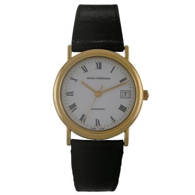 Pre-owned Girard-Perregaux Perregaux Automatic Men's Watch 47990 - Rose Gold, White Dial, Leather Strap (black, arb14315)