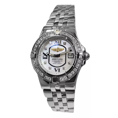 Pre-owned Breitling Galactic Quartz Chronometer Diamond White Dial Ladies Watch A71340 (arb7145)