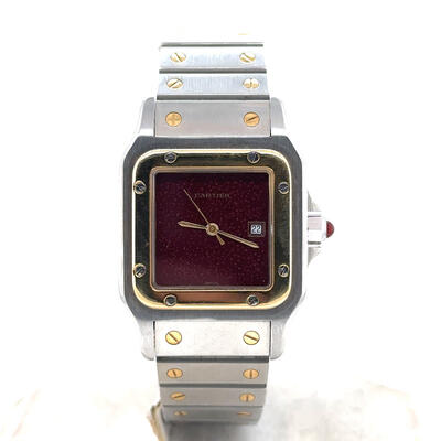Pre-owned Cartier Santos Carree 2960: Analog Red Dial Stainless Steel Automatic Watch (arb3034)