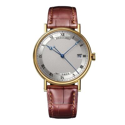 Breguet Mens Automatic Silver Dial 18kt Rose Gold Brown Leather Watch Model Number 5177BA/15/9V6 (blue, arb1365)