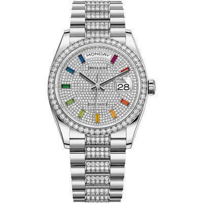 Rolex Day-Date 36 Dial 18kt White Gold Diamond Set President Watch, Model: 128349dsdp (arb4145)