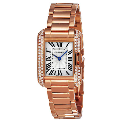Pre-Owned Cartier Tank Silver Dial 18kt Rose Gold Diamond Ladies Watch WT100002 (blue, arb3039)