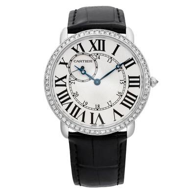 Pre-owned Cartier Ronde Louis Cartier GMT Diamond Silver Dial Mens Watch WR007002 (black, arb3043)