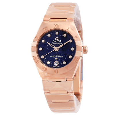 Omega Constellation Automatic Chronometer Diamond Blue Dial Ladies Watch, Model 131.50.29.20.53 (Sedna Gold) 131.50.29.20.53.003 (blue, arb4224)