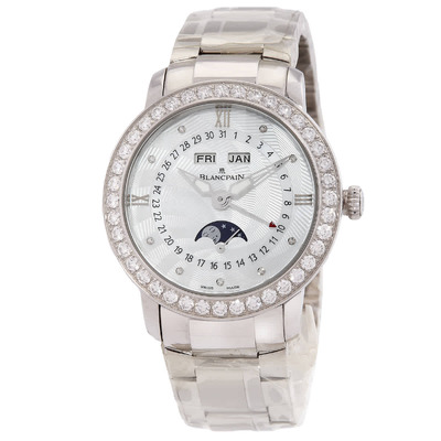 Blancpain Ref 3663A-4654-71B Automatic Moon Phase Complete Calendar Ladies Watch Silver-tone Steel Dial with Diamonds Mother of Pearl (arb432)